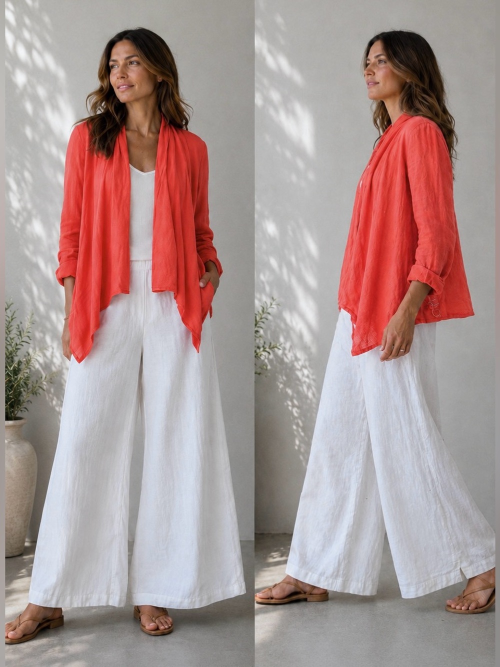 Made in Italy Coral 100% Linen Draped Cardigan